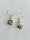 VINTAGE FILIGREE TEARDROP EARRINGS FRENCH WIRE OPEN METALWORK 1.25” LONG — photo 2
