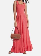 MICHAEL Michael Kors Women's Pink Knite Smocked Eyelet Maxi Dress Size S