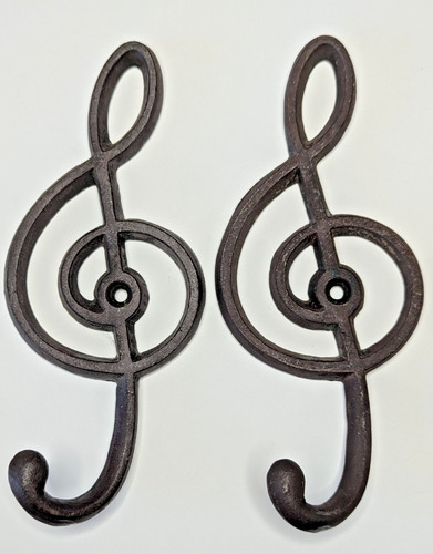 2 Vintage Cast Iron 6" Musical Notes Exterior Shutter Dogs S Stay Holdbacks