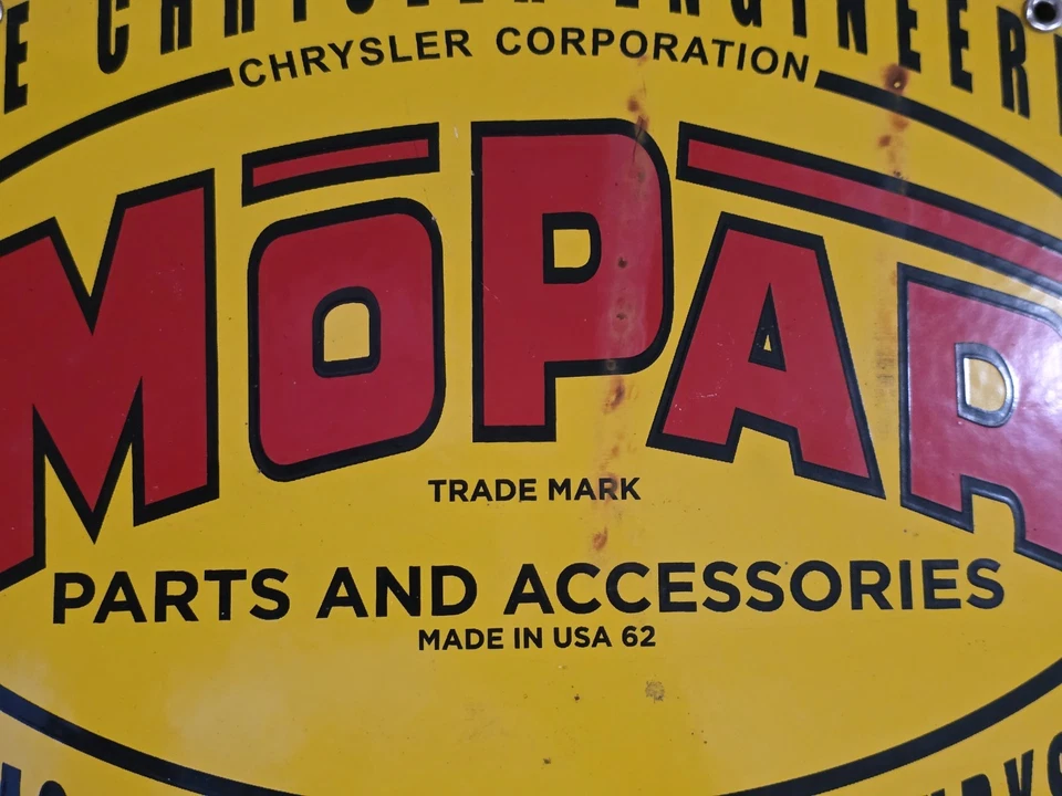 LETRERO DE DISTRIBUIDOR PORCELANA CHRYSLER PIEZAS Y SERVICIO MOPAR VINTAGE 16,5" X 11" Foto 4 de 4