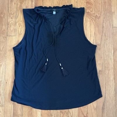 Tahari Blouse Womens XL Black Solid Sleeveless Polyester Pullover