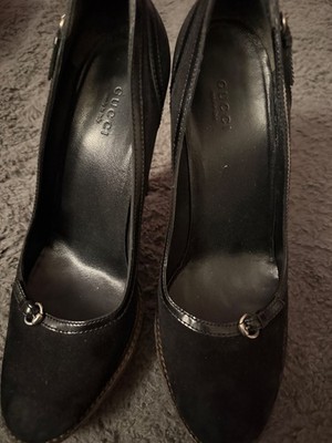 Gucci Black Suede & Leather High Heels with gucci logo