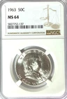1963 50c Franklin Silver Half Dollar NGC MS64 Philadelphia BU