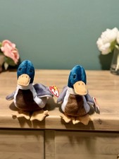 Rare TY Beanie Baby Jake The Duck 1997 Oakbrook Tag Errors Pair Vintage