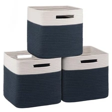 OIAHOMY Cube Storage Basket, 3-Pack Woven Cotton Rope Baskets for Storage,
