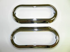 (2) 6" CHROME Rings for Trailer Truck LED Surface Mount Oval Tail Light bezels