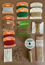 Vintage Metallic Cord Yarn Trim Lot Red Green Gold Silver