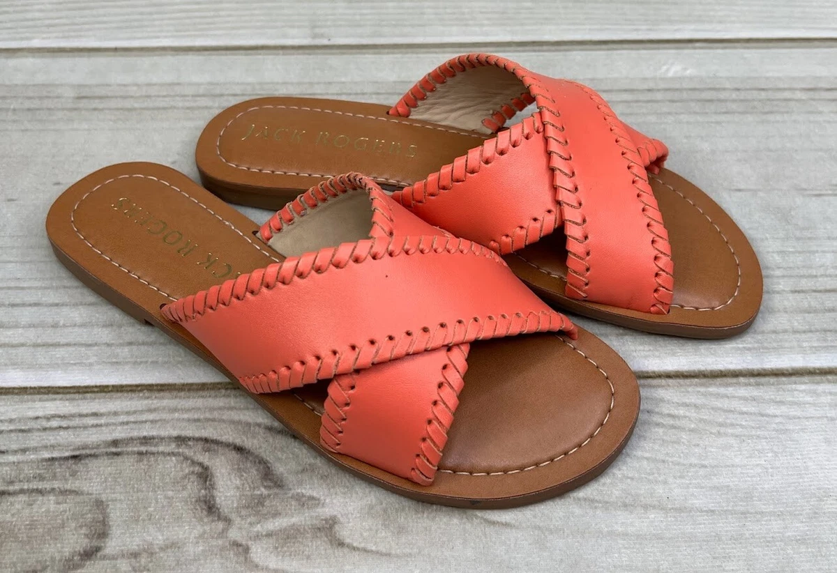 Jack Rogers Women s Sloane X Band Leather Flat Sandals Pink Coral