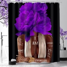 Purple Shower Curtain African American Woman Peony Flower 60Wx72H 03purple