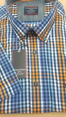 CASA MODA BLUE/ORANGE CHECK SHORT SLEEVE SHIRT 2xl 3073516 2xl 3XL4XL5XL6XL 7XL