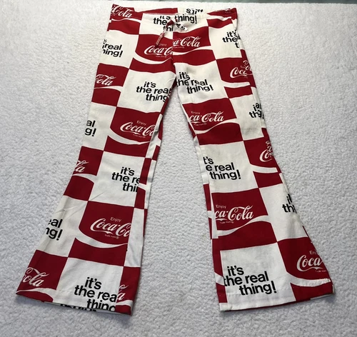 VINTAGE  70s Coca Cola Pants Coke Slacks Hippie Bell Bottom 32x 28 Read Retro