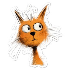 Curious Orange Cat, Vinyl Decal Sticker, Indoor Outdoor, 3 Sizes, 11096