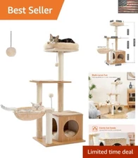 Compact 43" Cat Activity Center with Scratching, Climbing & Play Elements