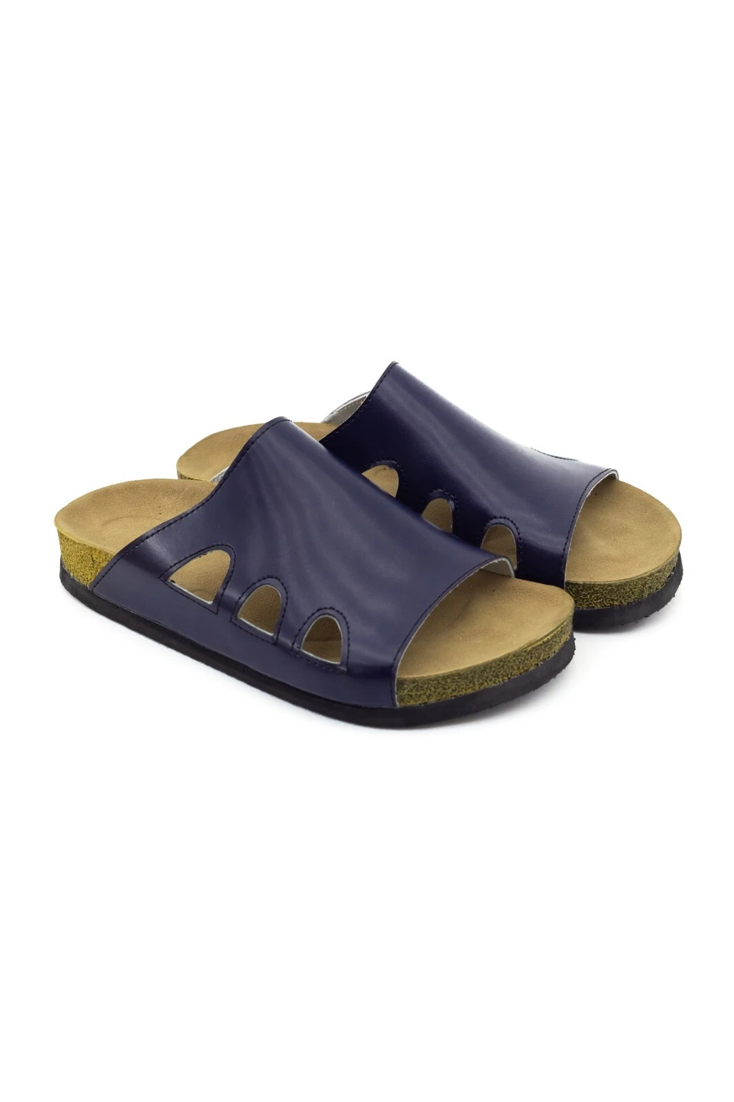 TERLIK SABO Cork Sole ST190 Leather Womens Clogs Slippers Sabot Shoes, Navy Blue