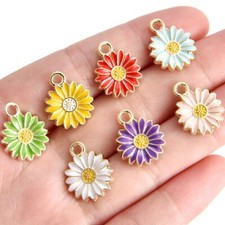 10pcs 13mm Enameled Sunflower Charms Metal Pendants Beads For Jewelry Making DIY