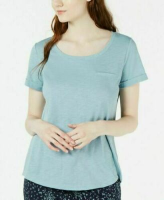 Charter Club Women's Crew Neck Knit Pajama Top Stone Blue S