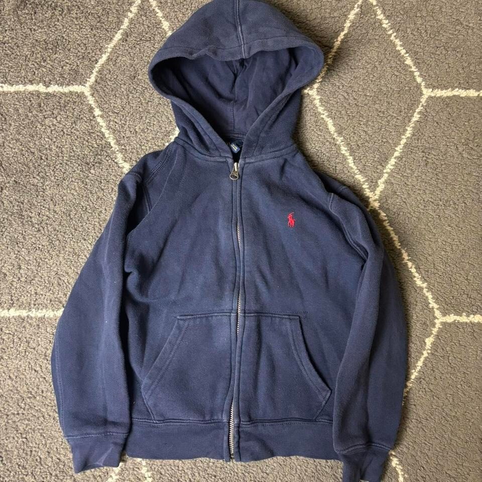 Polo ralph lauren bambino taglia 6 blu navy bianca felpa con cappuccio e zip pony giacca