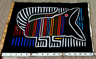 Embroidery Ecuadorian Hand Made Hand Sewn Colorful 12 x 17,  Kuna Mola Style