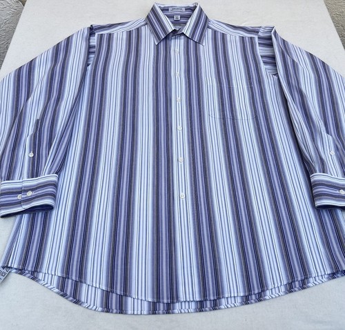 Purple White Shadow Stripe Cotton Casual Shirt 16.5" 32/33" Long Sleeve Y2K IZOD - Picture 16 of 23