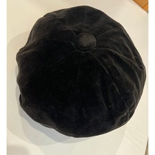 1950's Tam Beret Hat Black 4 Panel Velvet Size S/M With Velvet Button