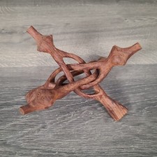 Vtg Hand Carved Wooden Snake Bowl Interlocked Folding Stand Holder India Tripod
