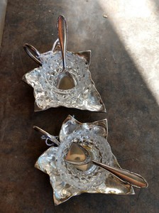 Pair of antique    WMF salts with crystal liners and shovel spoons shape leaf
