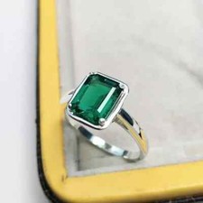 Emerald Cut Simulated Green Emerald Gorgeous Wedding Ring 14K White Gold Plated