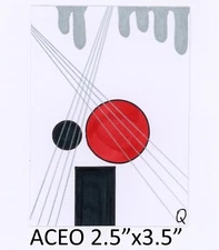 Original ACEO - Abstract, Cubism, Bauhaus - miniature markers painting