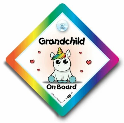 IWANTTHATSIGN.COM Grandchild On Board Car Sign, Unicorn Baby On Board Sign, Suction Cup Sign