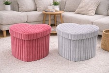 Ottoman Heart Storage Boxes Crushed Velvet Corduroy Collaspsible Space Saving