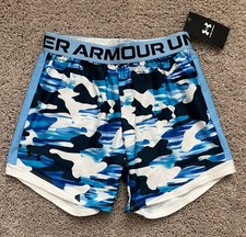 NEW Under Armour Blue Camo Athletic Running Shorts Sz Youth M