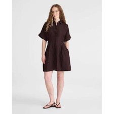 Madewell Linen Perry Mini Shirtdress Cocoa Brown Short Sleeve XL NWT
