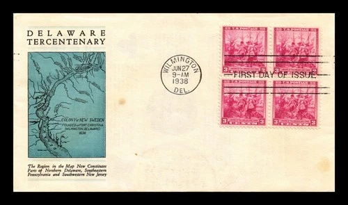 US COVER FIRST DAY OF ISSUE BLOCK OF 4 LANDING OF THE SWEDES & FINNS DELAWARE