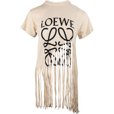 Loewe Cream Wool Anagram Emblem Fringed T-Shirt Top (S) Top