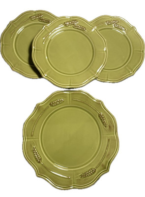 BARRARTE Portugal Ceramic Plates Olive Green Embossed One Dinner, Three Salad EC