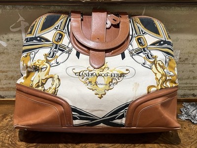 Gianfranco Ferre Vintage Large Fabric Leather Bag Equestrian Horse Handbag Purse