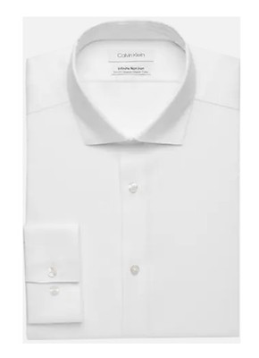 $65 Calvin Klein Men Slim Tall Fit White Non Iron Dress Shirt 94% Cotton Stretch