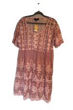 Suzanne Betro Pink Lace Mesh Overlay Dress 3X Plus Size Empire Waist NWT Boho