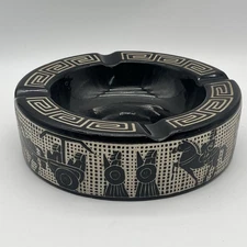 Vintage Greek Revival Roman Chariot Black Ceramic Cigar Ashtray Mid Century Mod