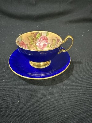 Aynsley J.A. Bailey 'Cabbage Rose' Tea Cup & Saucer in Cobalt Blue