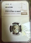 1910 NGC, MS 65 BN Lincoln Cent, Beautifully toned, Radiant Gem