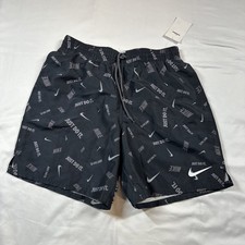 Nike Just Do It All Over Print Medium Swim Beach Shorts Black NESSA473-001