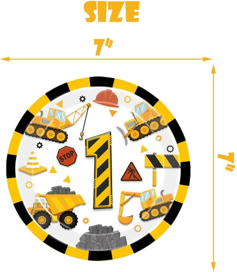 Construcción 1er Cumpleaños Fiesta Platos Camión Volquete Un Año Papel Desechable Foto 4 de 4