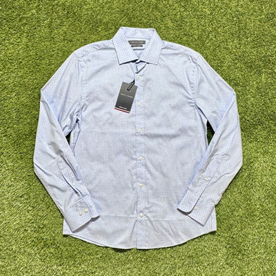 Tommy Hilfiger Slim Fit Stretch Paisley Button Dress Shirt Mens 15 32/33 Blue