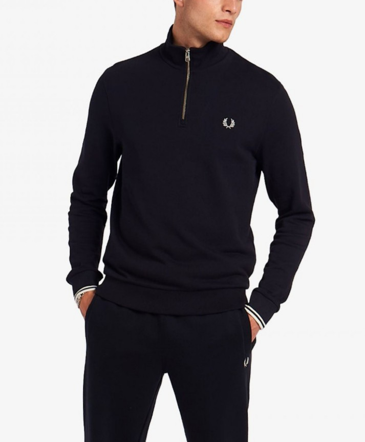 FRED PERRY Half 1/2 Zip Sweatshirt Sweater Pullover NavyBlue Madein Portugal 2XL