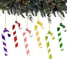 Set of 6 Glass Candy Cane Christmas Ornaments 4.7in Color-candy
