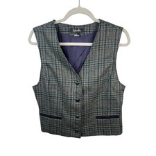 Vintage Rafaella 100 Wool Plaid Vest Dark Academia Cinch Back Waistcoat Sz 10 M