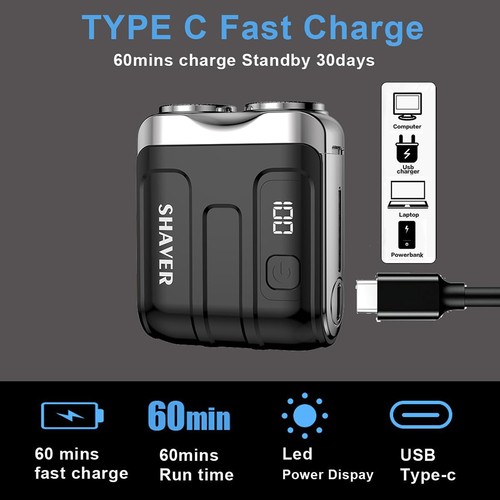 Waterproof Portable USB Men's Shaver, Mini Double Head Washable Electric Razor - Picture 5 of 23