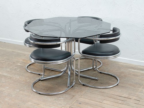 A MID CENTURY GLASS AND CHROME DINING TABLE AND 4 CHAIRS 1970S DELIVERY OPTION - Picture 4 of 22