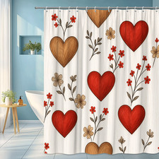 Charming Red Heart Floral Shower Curtain for Bathroom Decor
